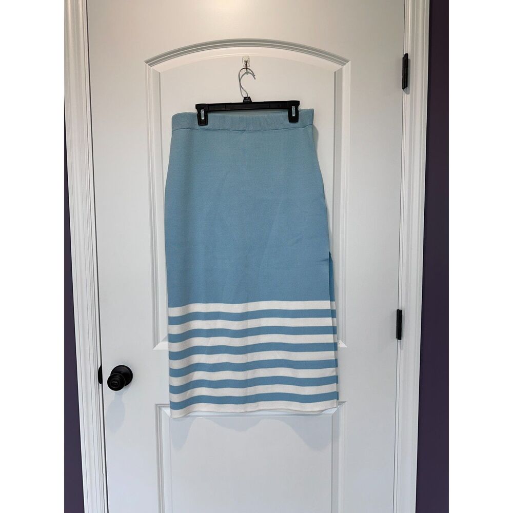 NWT Edited by Remi Bader Knit Maxi Skirt Blue White Size Large